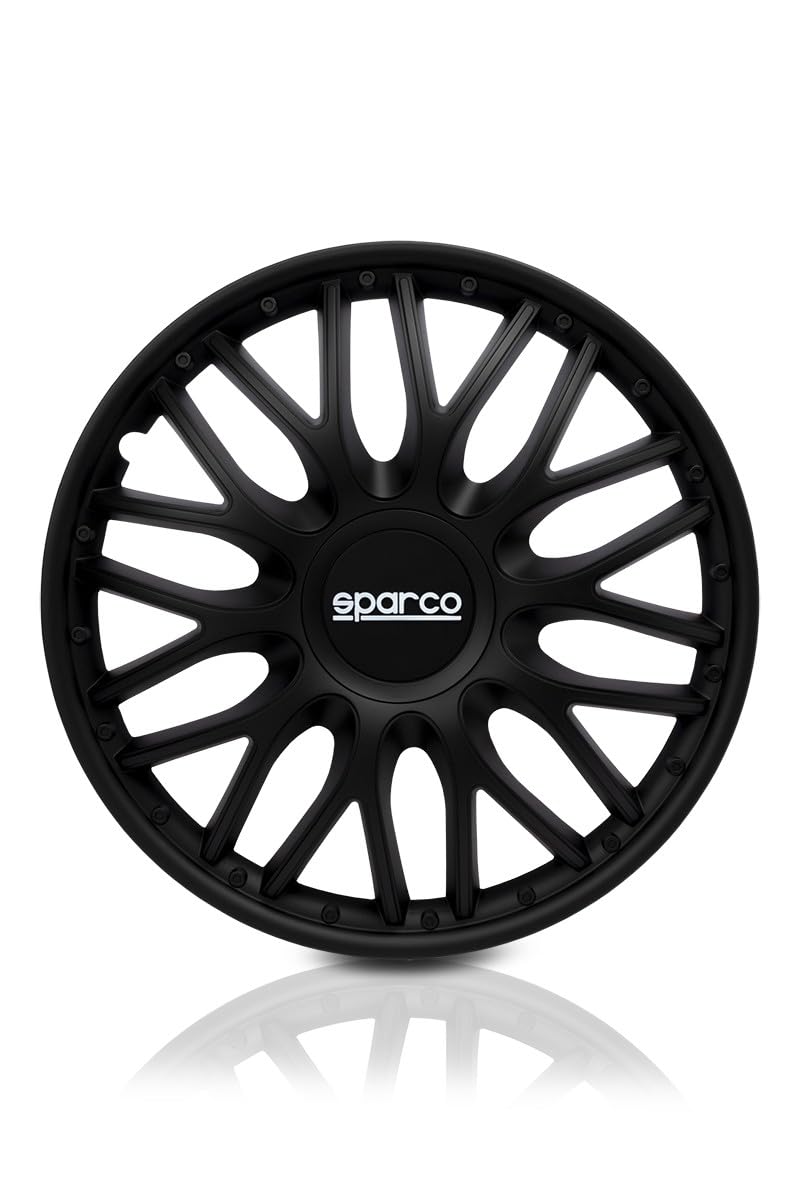 Sparco SPC1491BKSV Tapacubos Lazio, Negro/Plata, Set de 4, 14 pulgadas