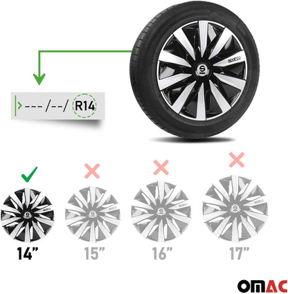 Sparco SPC1491BKSV Tapacubos Lazio, Negro/Plata, Set de 4, 14 pulgadas