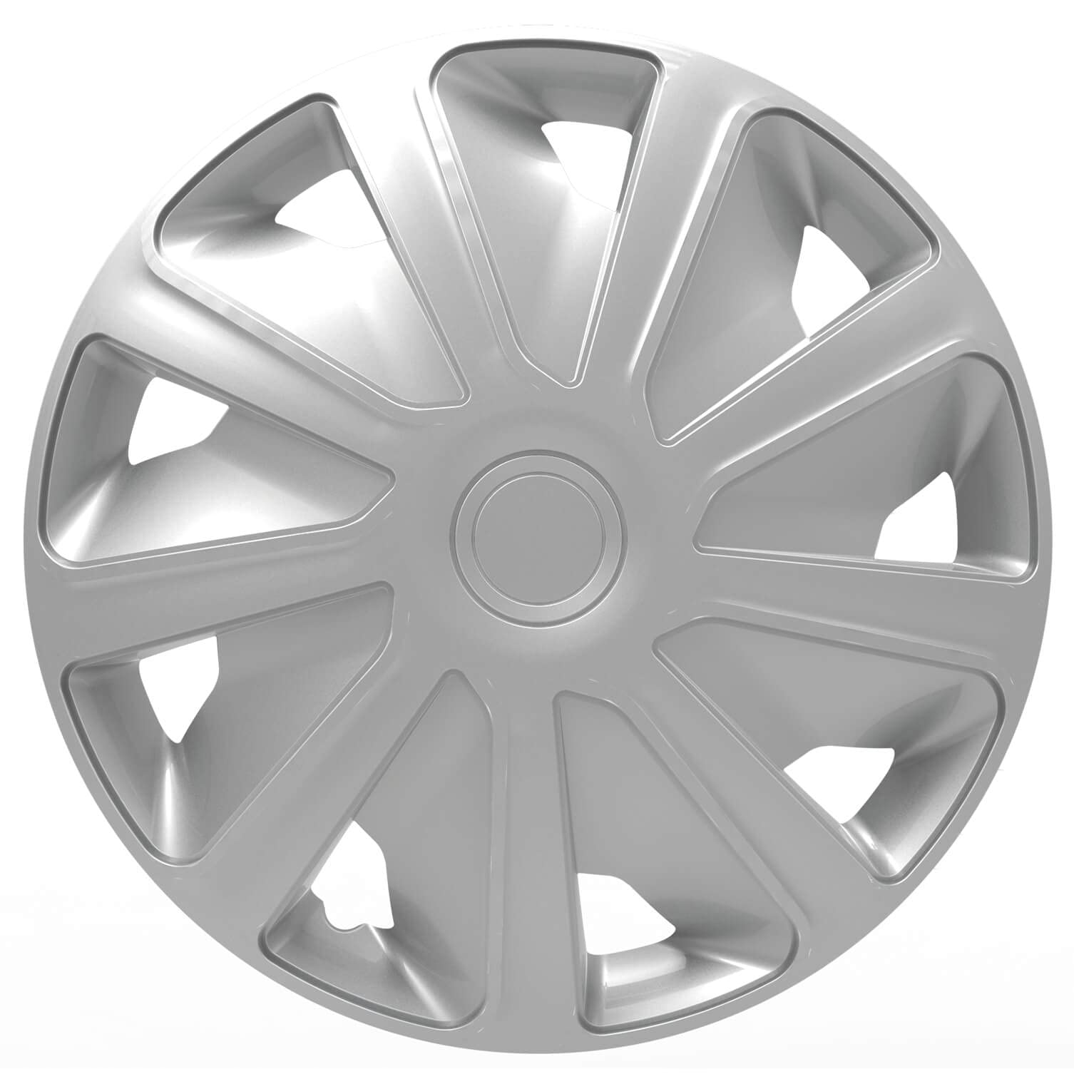 S SUMEX Juego de 4 Tapacubos de 16 Pulgadas Diseño Tennessee Silver Black Silver, Acabado Cromado y Negro ABS Resistente a Fuertes Impactos, Duradero y Fiable con Anillo de sujeción Ajustable