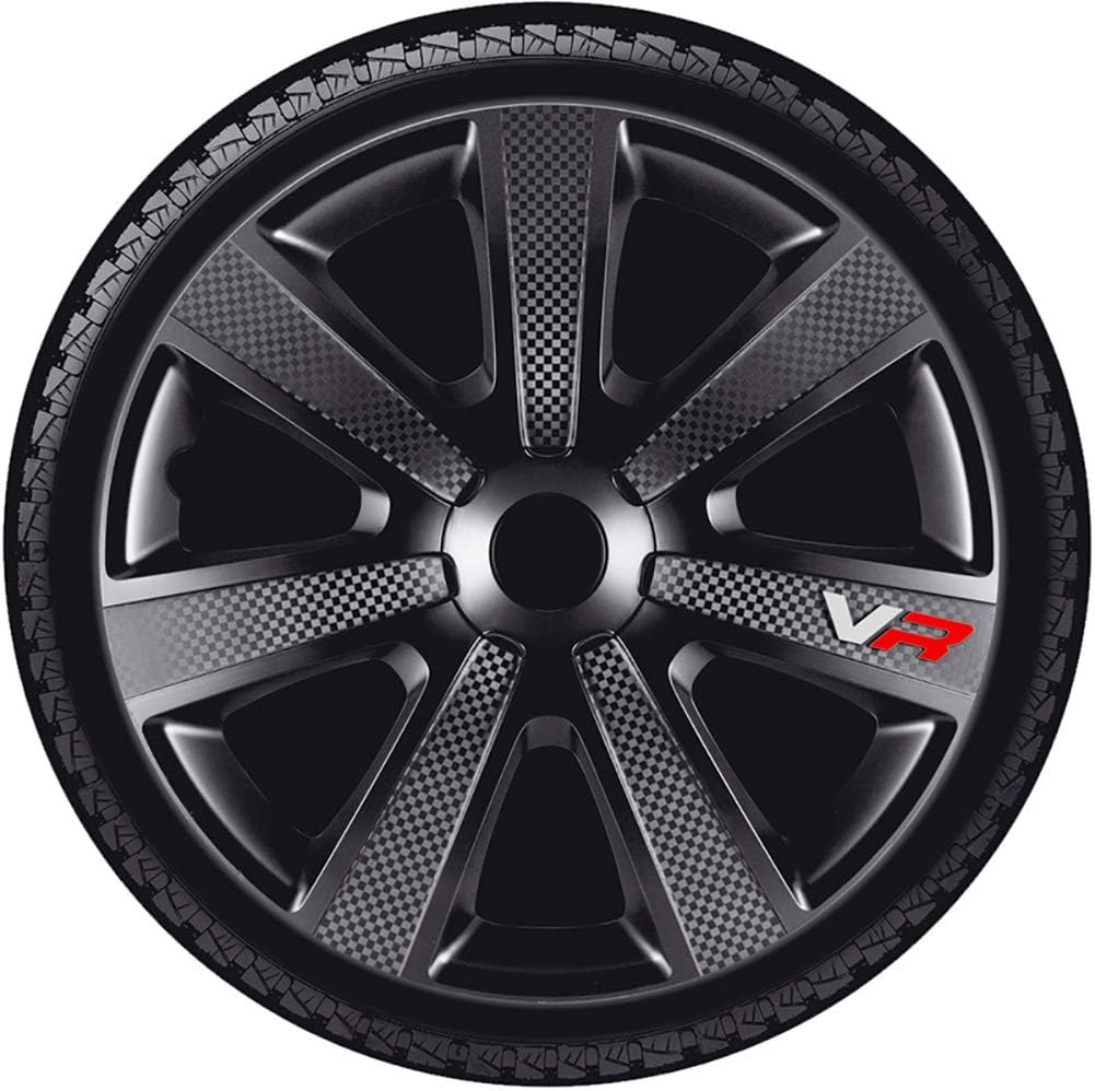 AUTOSTYLE VR Black 15 pulgadas Tapacubos para Coche, Negro/Carbon Look/Logo, 4 Unidades