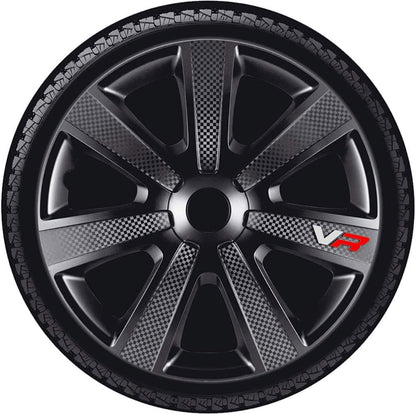 AUTOSTYLE VR Black 15 pulgadas Tapacubos para Coche, Negro/Carbon Look/Logo, 4 Unidades