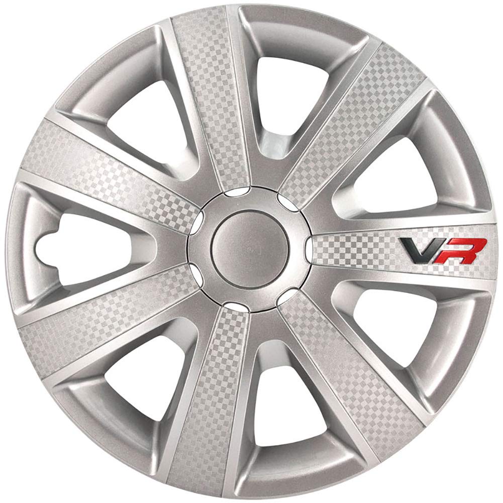 AUTOSTYLE VR Black 15 pulgadas Tapacubos para Coche, Negro/Carbon Look/Logo, 4 Unidades