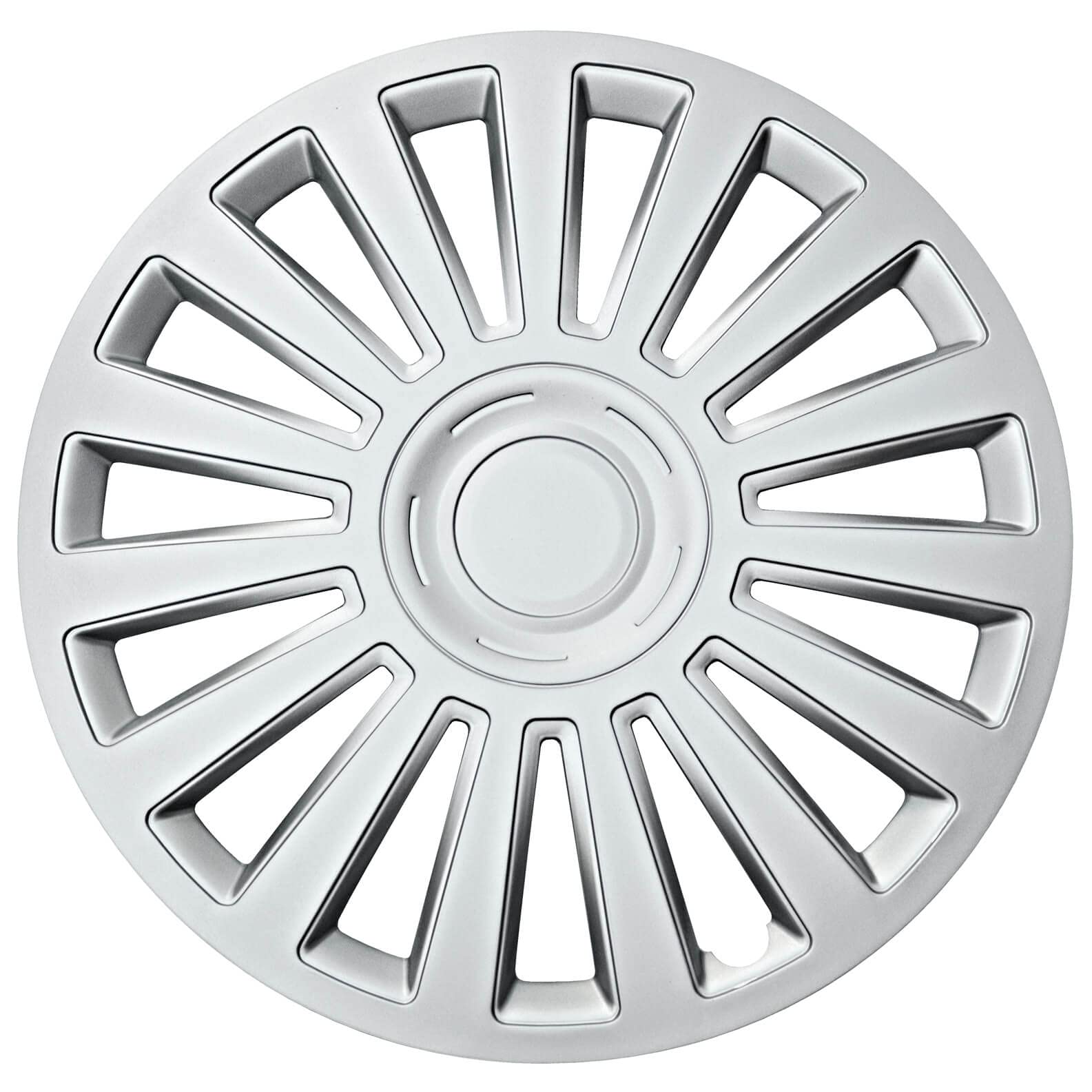 S SUMEX Juego de 4 Tapacubos de 16 Pulgadas Diseño Tennessee Silver Black Silver, Acabado Cromado y Negro ABS Resistente a Fuertes Impactos, Duradero y Fiable con Anillo de sujeción Ajustable