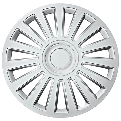 S SUMEX Juego de 4 Tapacubos de 16 Pulgadas Diseño Tennessee Silver Black Silver, Acabado Cromado y Negro ABS Resistente a Fuertes Impactos, Duradero y Fiable con Anillo de sujeción Ajustable