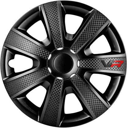 AUTOSTYLE VR Black 15 pulgadas Tapacubos para Coche, Negro/Carbon Look/Logo, 4 Unidades