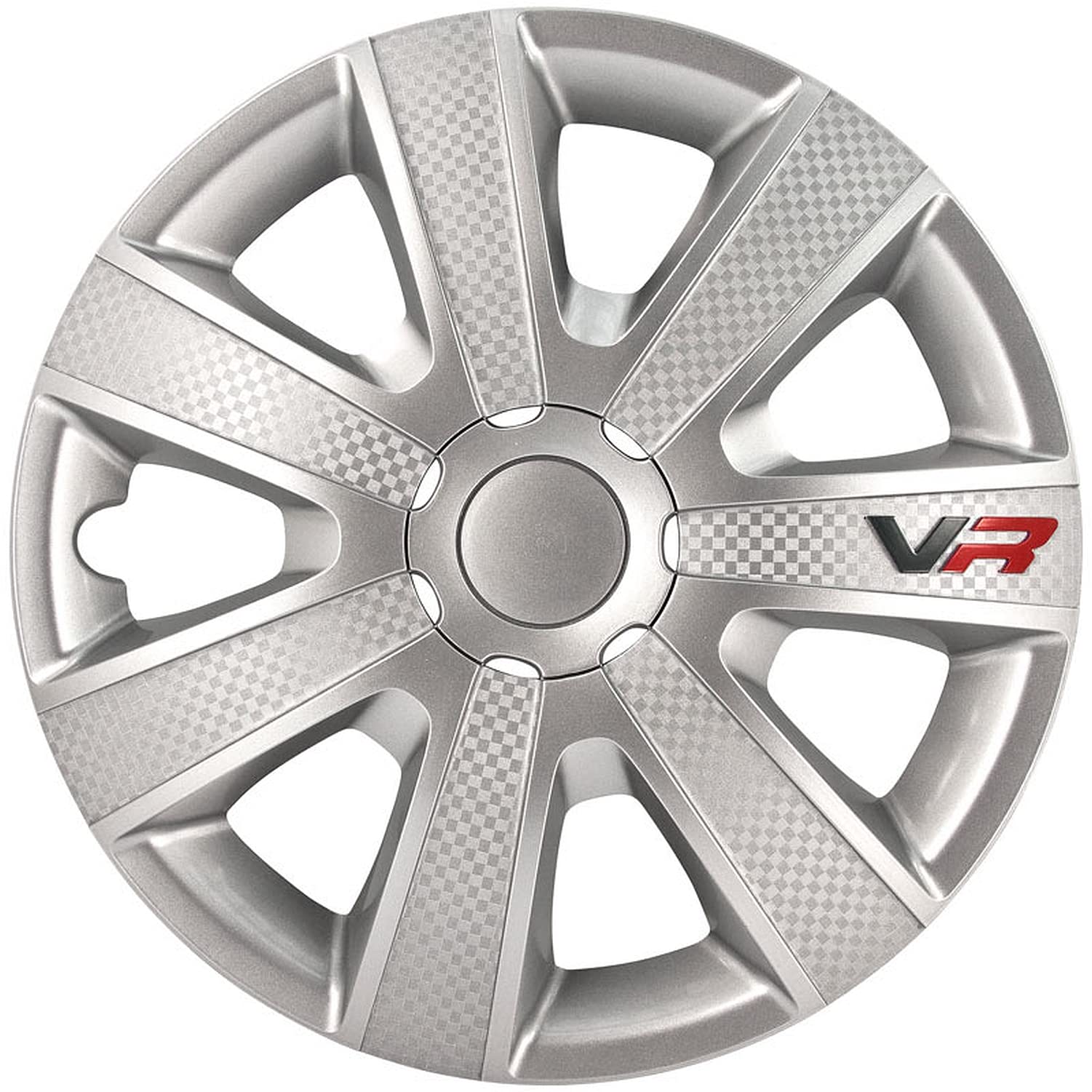 AUTOSTYLE VR Black 15 pulgadas Tapacubos para Coche, Negro/Carbon Look/Logo, 4 Unidades