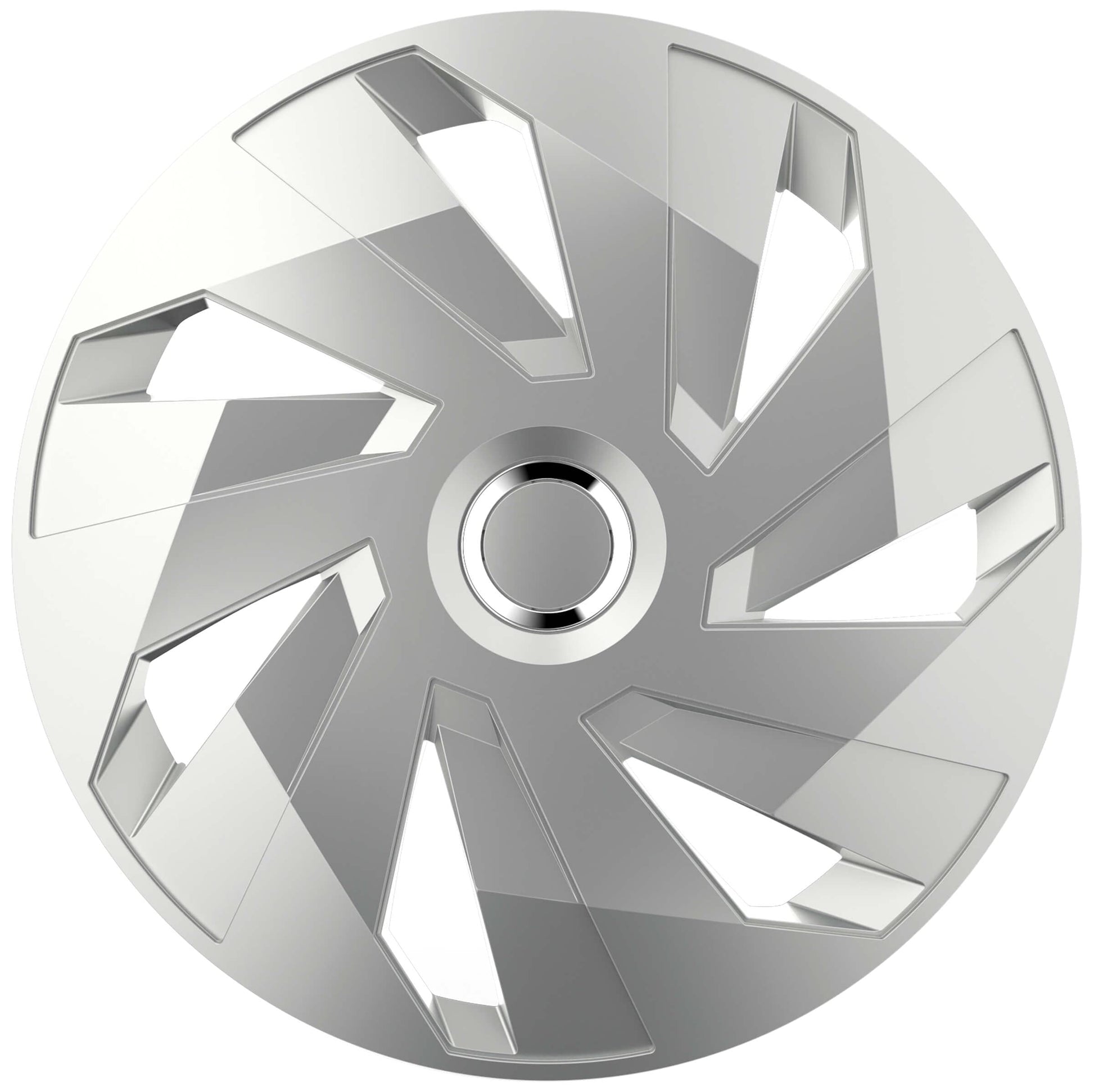 S SUMEX Juego de 4 Tapacubos de 16 Pulgadas Diseño Tennessee Silver Black Silver, Acabado Cromado y Negro ABS Resistente a Fuertes Impactos, Duradero y Fiable con Anillo de sujeción Ajustable