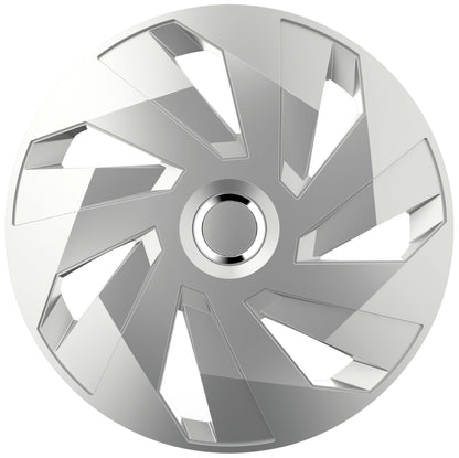 S SUMEX Juego de 4 Tapacubos de 16 Pulgadas Diseño Tennessee Silver Black Silver, Acabado Cromado y Negro ABS Resistente a Fuertes Impactos, Duradero y Fiable con Anillo de sujeción Ajustable