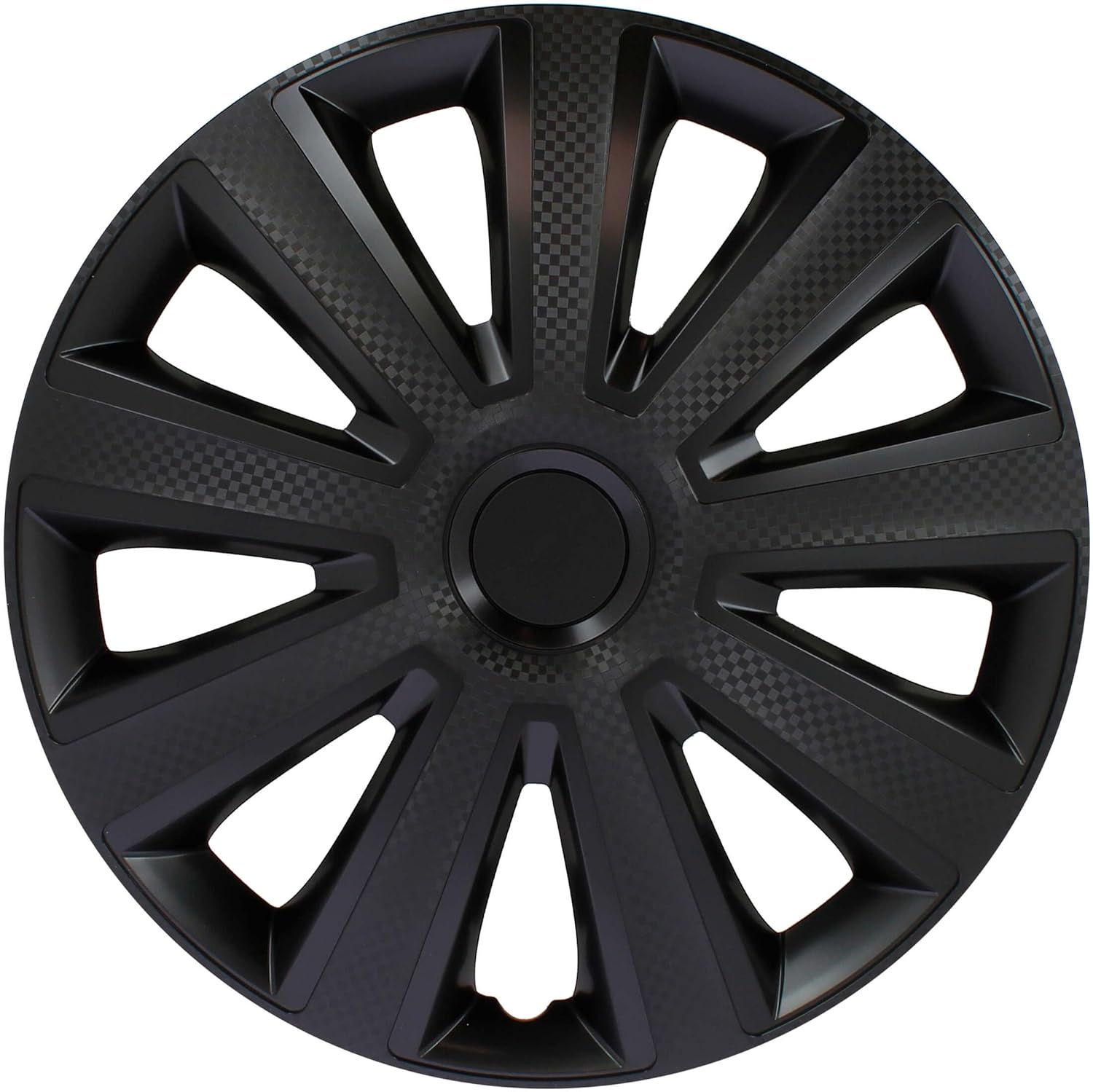 Juego de 4 Tapacubos de 15 Pulgadas Diseño Kentucky Carbon Black, Acabado en Negro y ABS Resistente a Fuertes Impactos, Duradero y Fiable con Anillo de sujeción Ajustable