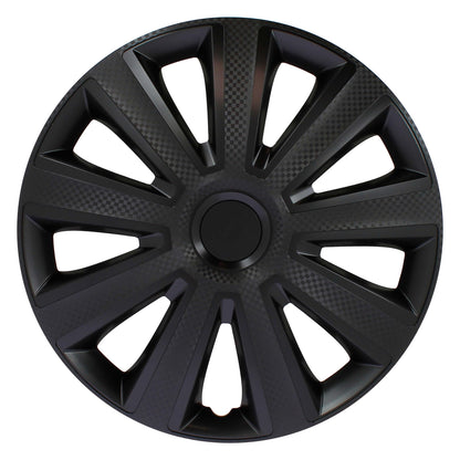 S SUMEX Juego de 4 Tapacubos de 15 Pulgadas Diseño Florida Ro Black, Acabado en Negro y ABS Resistente a Fuertes Impactos, Duradero y Fiable con Anillo de sujeción Ajustable