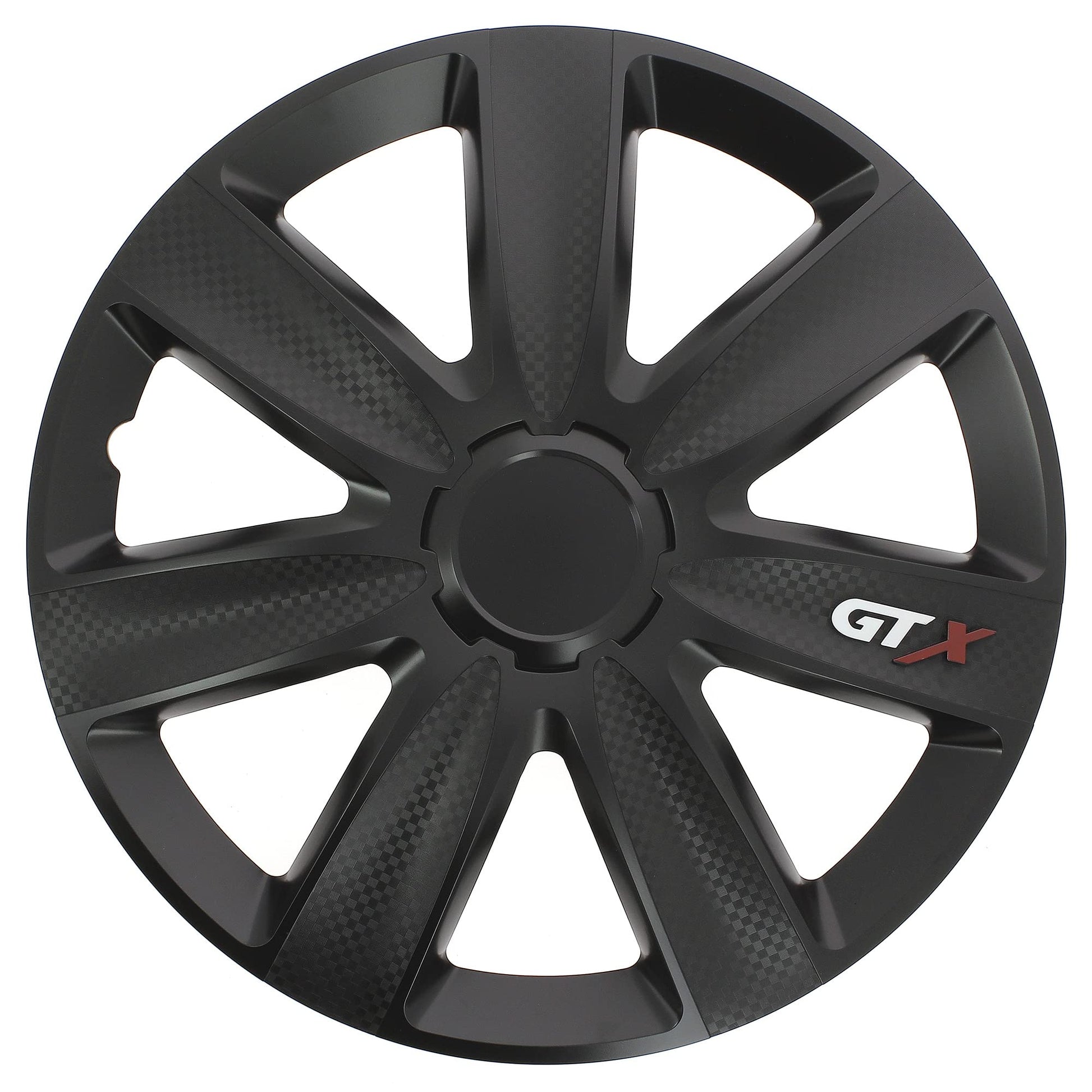 Juego de 4 Tapacubos de 15 Pulgadas Diseño Kentucky Carbon Black, Acabado en Negro y ABS Resistente a Fuertes Impactos, Duradero y Fiable con Anillo de sujeción Ajustable