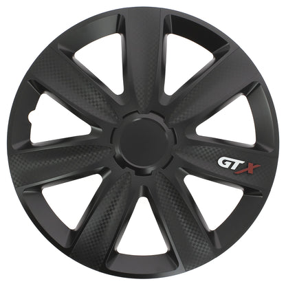 Juego de 4 Tapacubos de 15 Pulgadas Diseño Kentucky Carbon Black, Acabado en Negro y ABS Resistente a Fuertes Impactos, Duradero y Fiable con Anillo de sujeción Ajustable