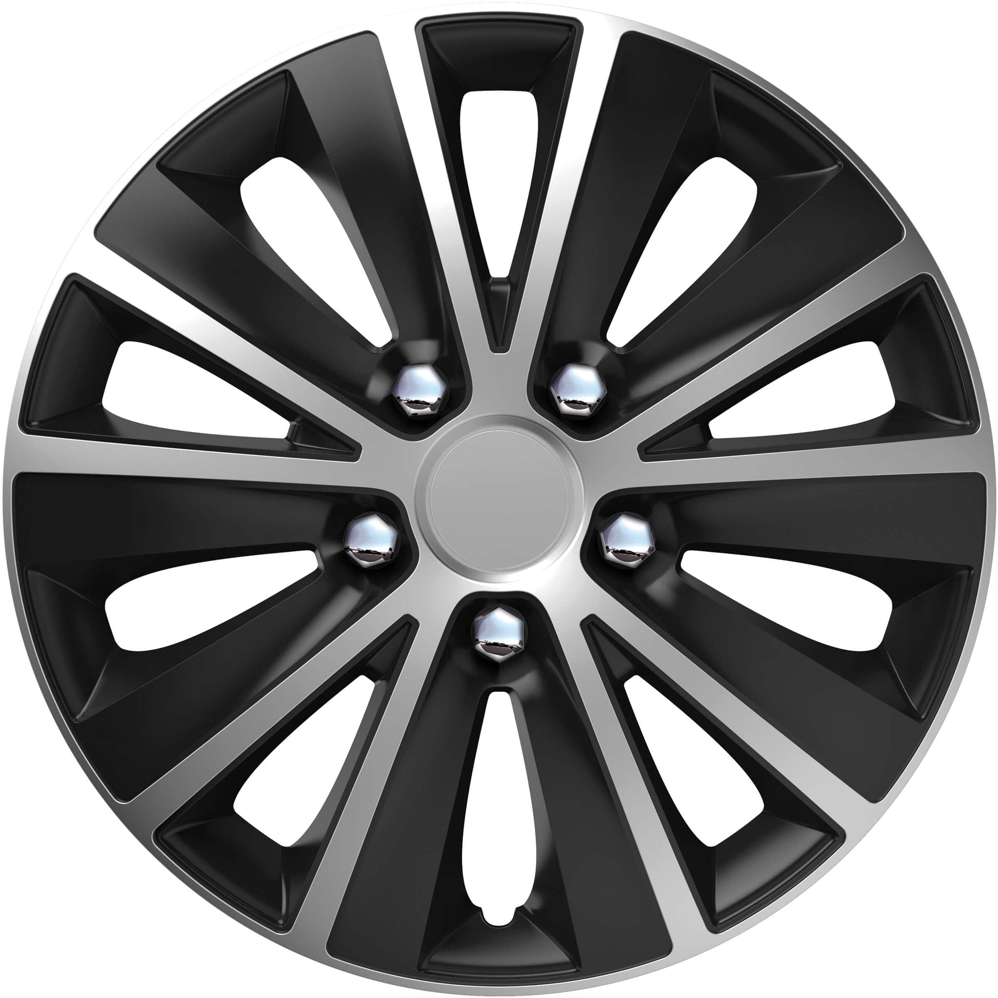 S SUMEX Juego de 4 Tapacubos de 15 Pulgadas Diseño Florida Ro Black, Acabado en Negro y ABS Resistente a Fuertes Impactos, Duradero y Fiable con Anillo de sujeción Ajustable