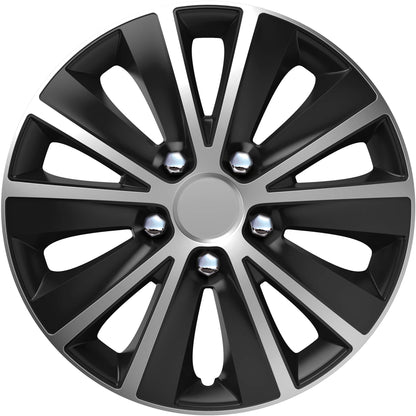 S SUMEX Juego de 4 Tapacubos de 15 Pulgadas Diseño Florida Ro Black, Acabado en Negro y ABS Resistente a Fuertes Impactos, Duradero y Fiable con Anillo de sujeción Ajustable