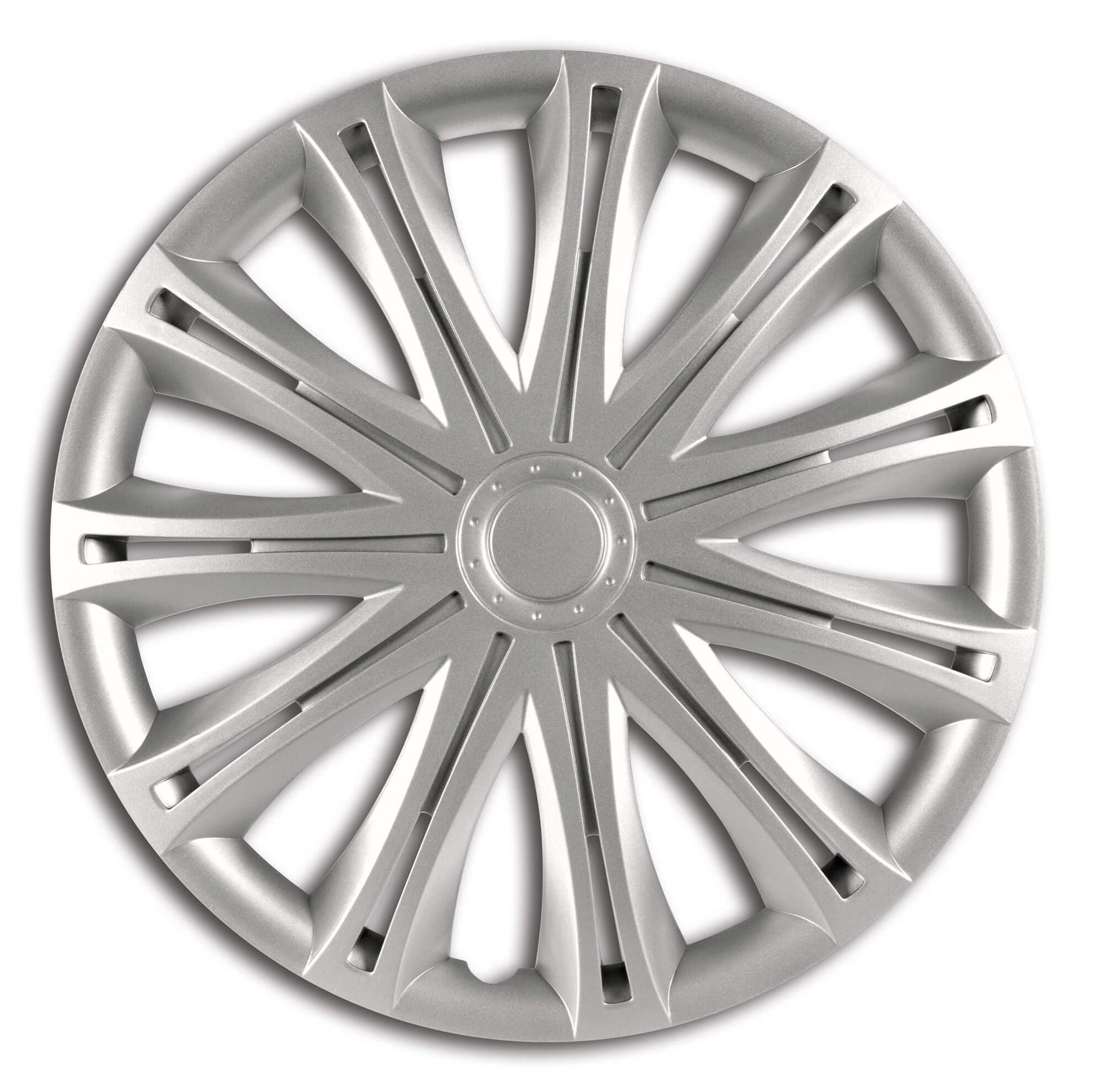 S SUMEX Juego de 4 Tapacubos de 16 Pulgadas Diseño Tennessee Silver Black Silver, Acabado Cromado y Negro ABS Resistente a Fuertes Impactos, Duradero y Fiable con Anillo de sujeción Ajustable