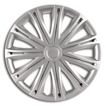 S SUMEX Juego de 4 Tapacubos de 16 Pulgadas Diseño Tennessee Silver Black Silver, Acabado Cromado y Negro ABS Resistente a Fuertes Impactos, Duradero y Fiable con Anillo de sujeción Ajustable