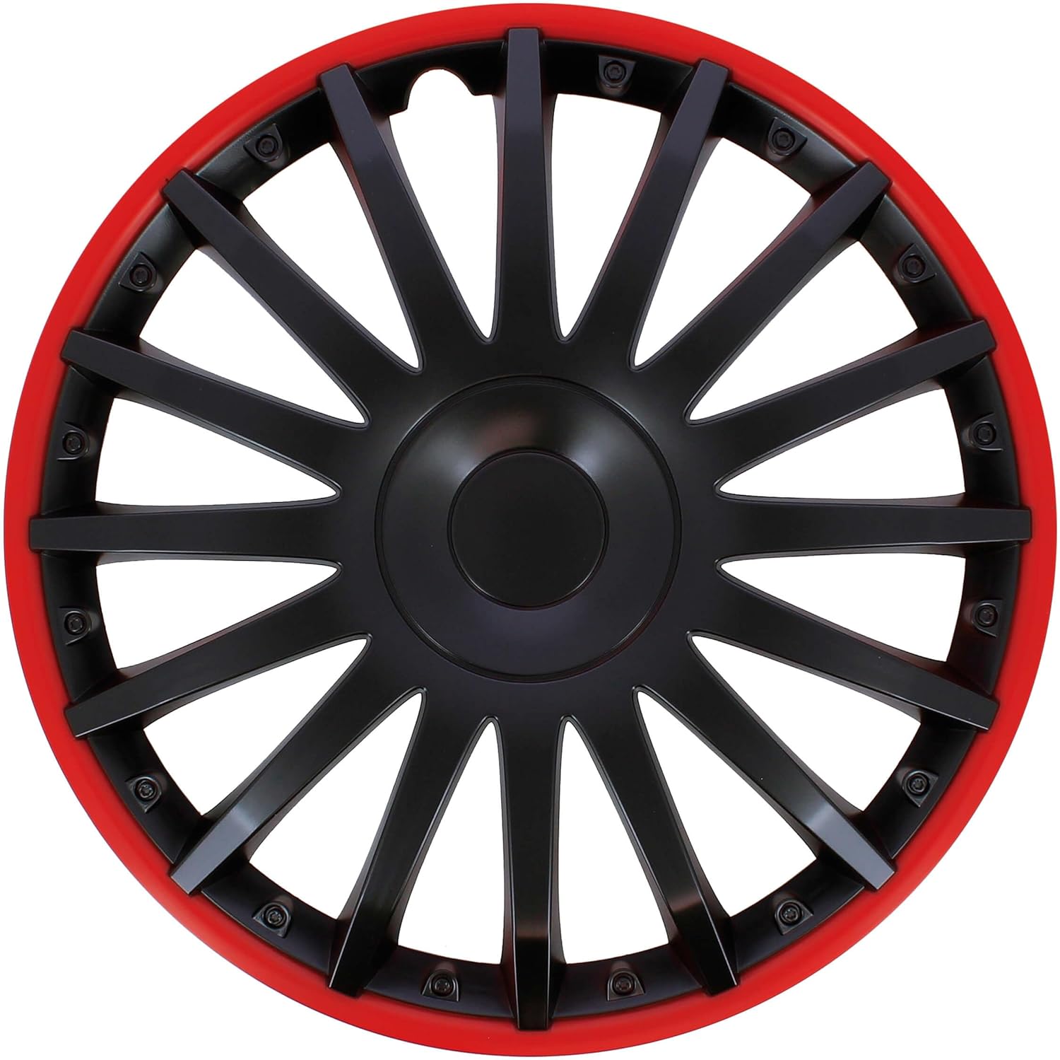 S SUMEX Juego de 4 Tapacubos de 15 Pulgadas Diseño Florida Ro Black, Acabado en Negro y ABS Resistente a Fuertes Impactos, Duradero y Fiable con Anillo de sujeción Ajustable