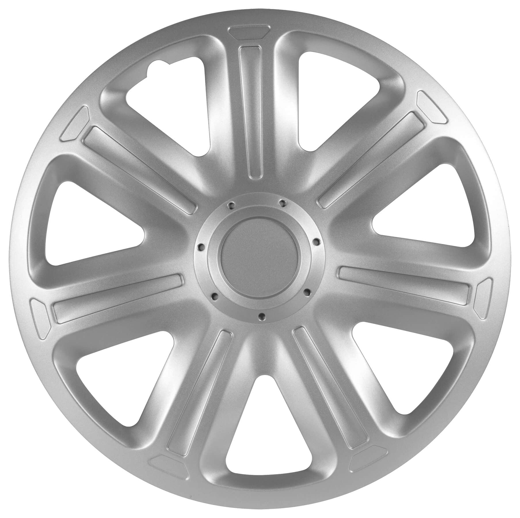 S SUMEX Juego de 4 Tapacubos de 16 Pulgadas Diseño Tennessee Silver Black Silver, Acabado Cromado y Negro ABS Resistente a Fuertes Impactos, Duradero y Fiable con Anillo de sujeción Ajustable