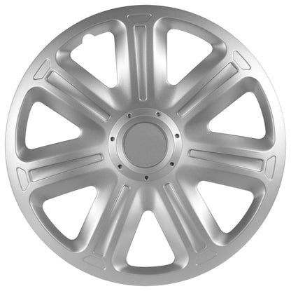 S SUMEX Juego de 4 Tapacubos de 16 Pulgadas Diseño Tennessee Silver Black Silver, Acabado Cromado y Negro ABS Resistente a Fuertes Impactos, Duradero y Fiable con Anillo de sujeción Ajustable