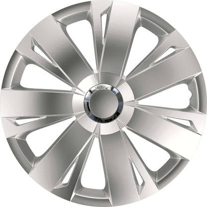 S SUMEX Juego de 4 Tapacubos de 16 Pulgadas Diseño Tennessee Silver Black Silver, Acabado Cromado y Negro ABS Resistente a Fuertes Impactos, Duradero y Fiable con Anillo de sujeción Ajustable