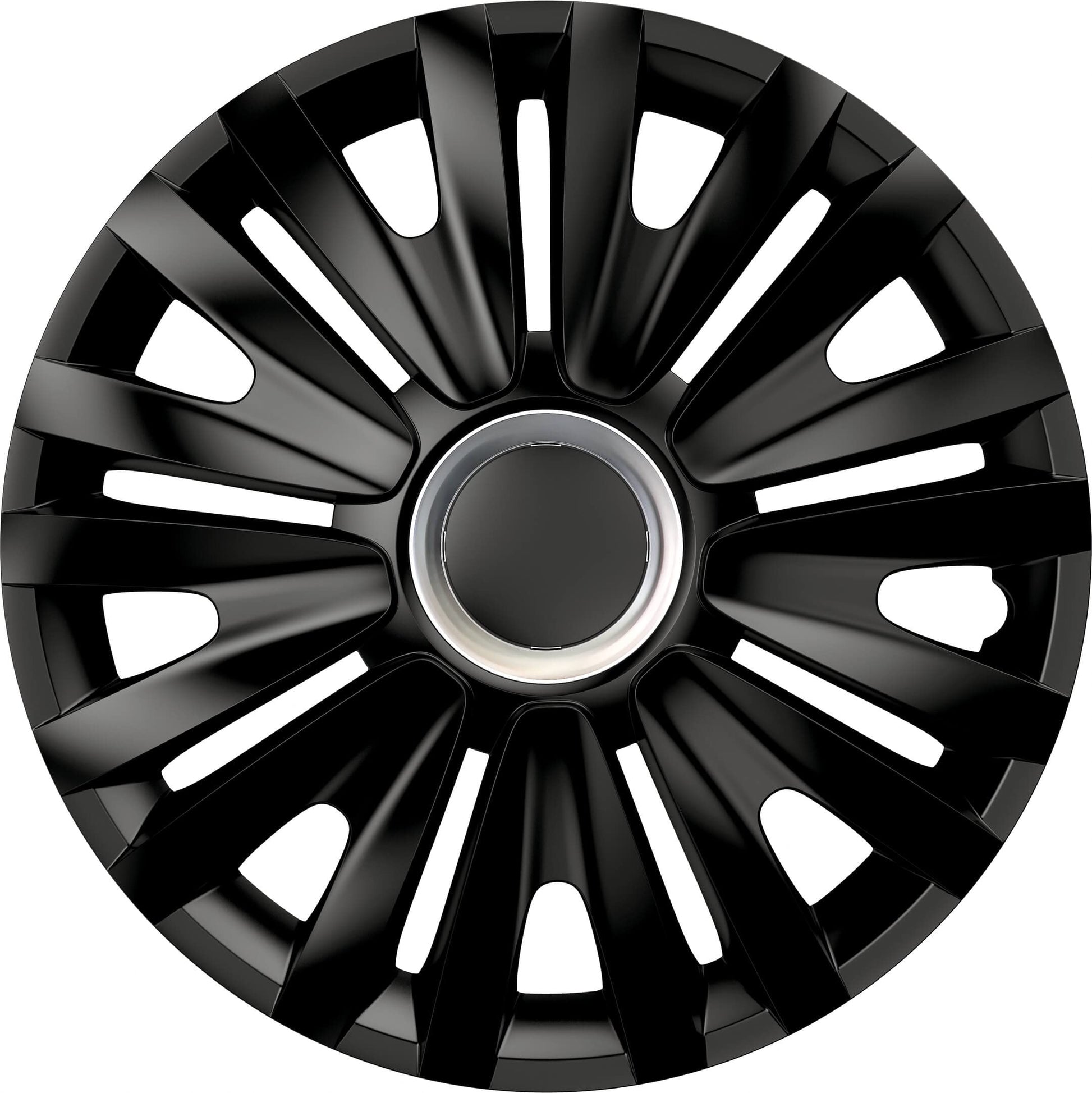 Juego de 4 Tapacubos de 15 Pulgadas Diseño Kentucky Carbon Black, Acabado en Negro y ABS Resistente a Fuertes Impactos, Duradero y Fiable con Anillo de sujeción Ajustable