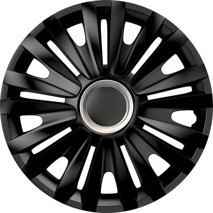 Juego de 4 Tapacubos de 15 Pulgadas Diseño Kentucky Carbon Black, Acabado en Negro y ABS Resistente a Fuertes Impactos, Duradero y Fiable con Anillo de sujeción Ajustable