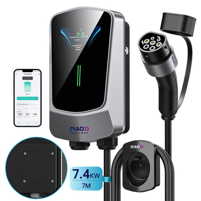 QIAO)) 11kW EV Charger Type 2 com cabo de carregamento de 5M, LED indicador Light, máximo 3-Phase 16A Electric Vehicle Car Chargers Station, Wallmount Home Wallbox Charger Cable Type 2 Plug wtih EV