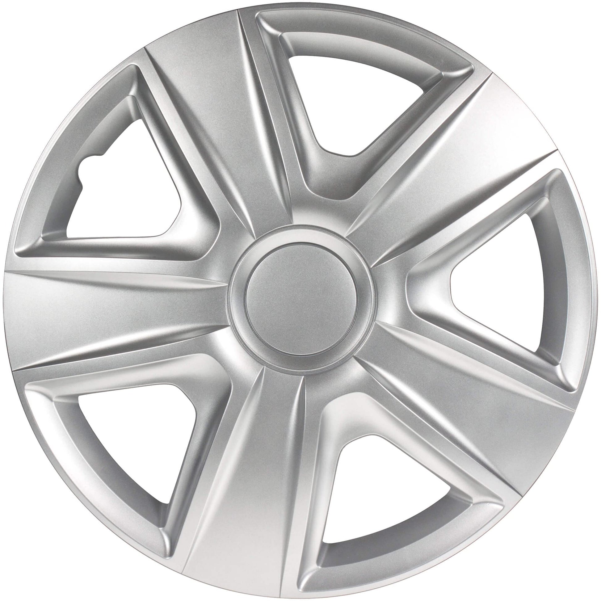 S SUMEX Juego de 4 Tapacubos de 16 Pulgadas Diseño Tennessee Silver Black Silver, Acabado Cromado y Negro ABS Resistente a Fuertes Impactos, Duradero y Fiable con Anillo de sujeción Ajustable