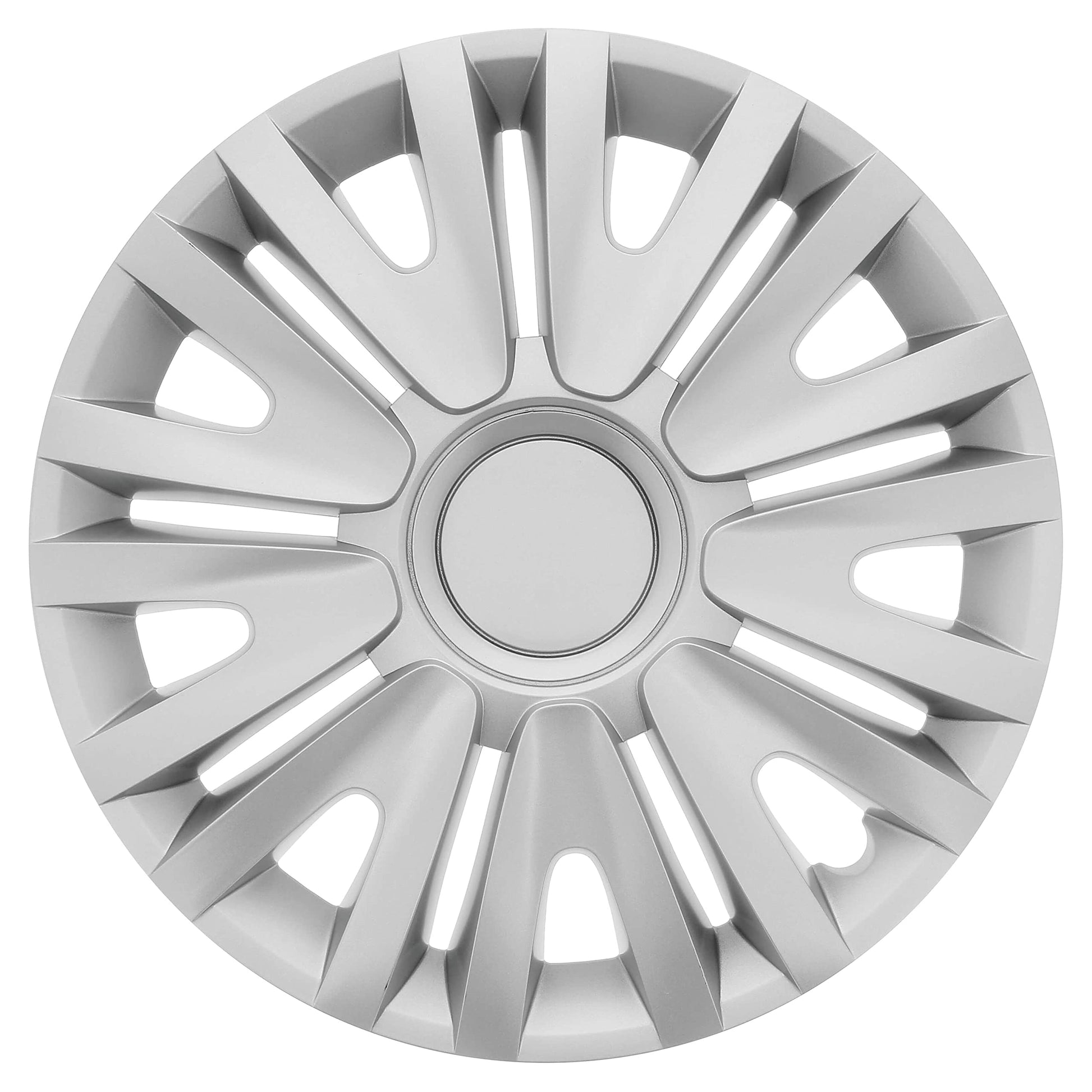 S SUMEX Juego de 4 Tapacubos de 16 Pulgadas Diseño Tennessee Silver Black Silver, Acabado Cromado y Negro ABS Resistente a Fuertes Impactos, Duradero y Fiable con Anillo de sujeción Ajustable