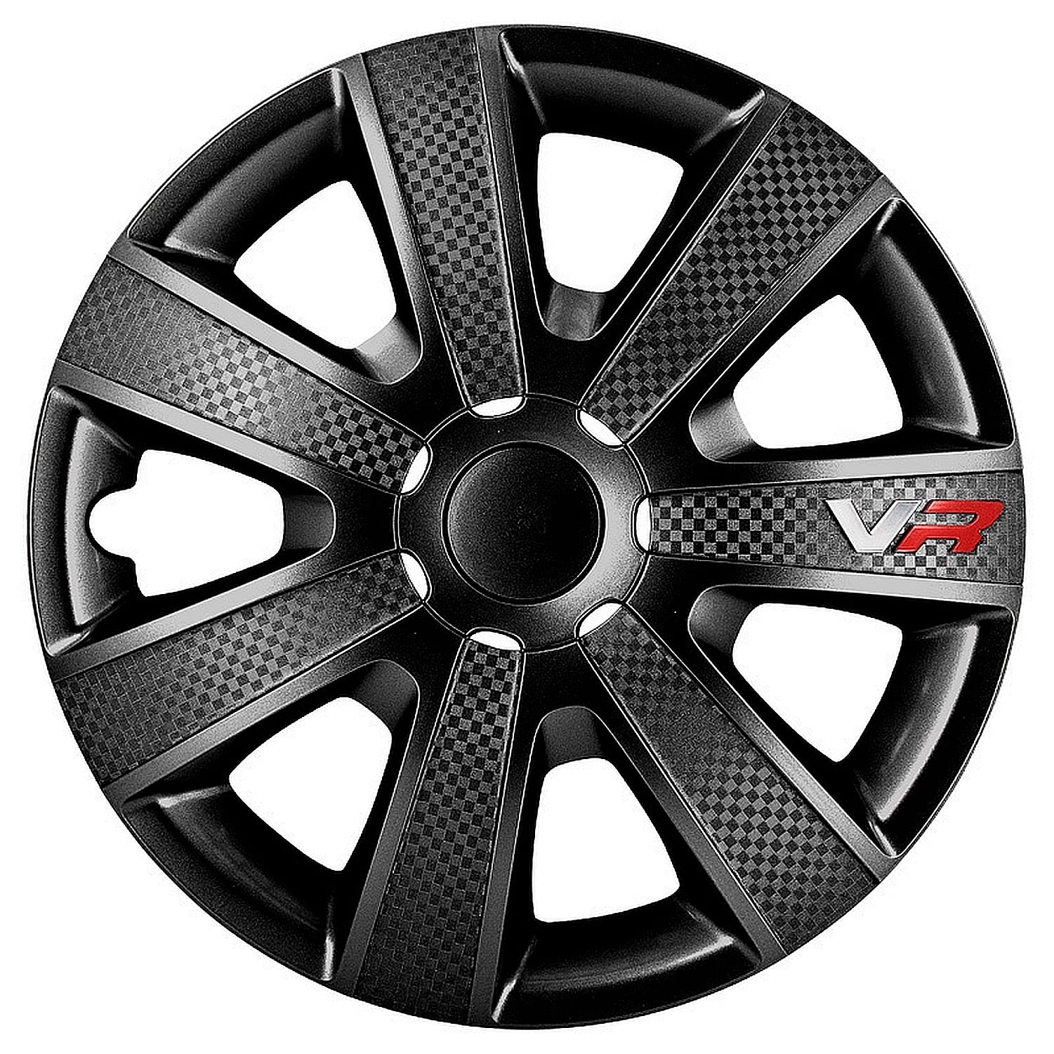 AUTOSTYLE VR Black 15 pulgadas Tapacubos para Coche, Negro/Carbon Look/Logo, 4 Unidades