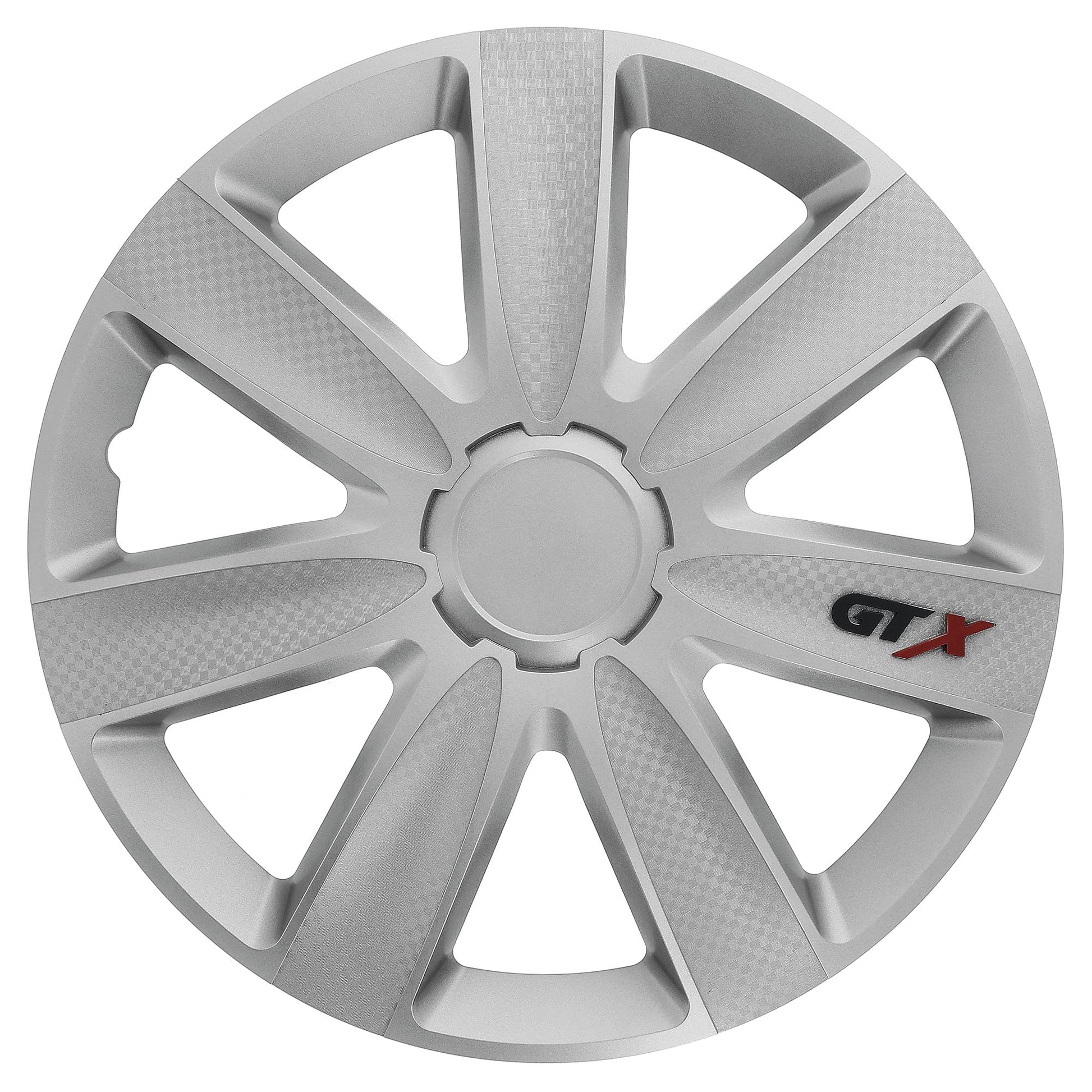 S SUMEX Juego de 4 Tapacubos de 16 Pulgadas Diseño Tennessee Silver Black Silver, Acabado Cromado y Negro ABS Resistente a Fuertes Impactos, Duradero y Fiable con Anillo de sujeción Ajustable