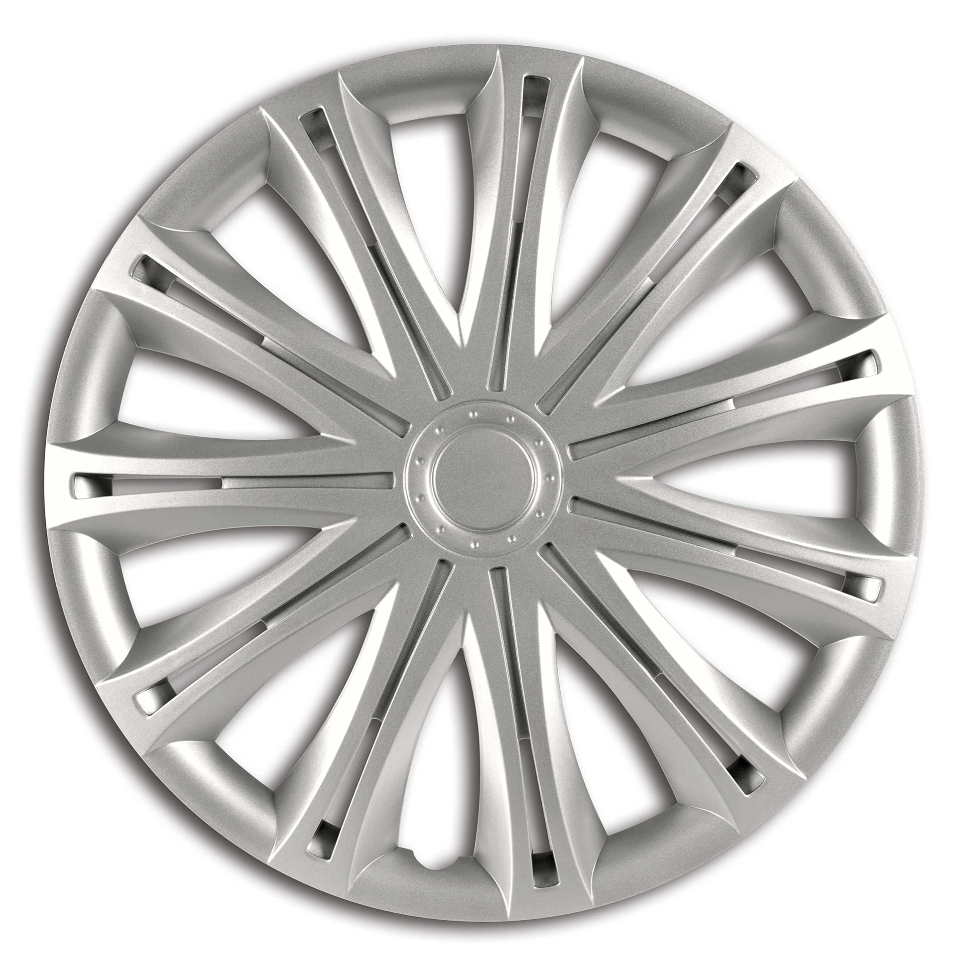 S SUMEX Juego de 4 Tapacubos de 16 Pulgadas Diseño Tennessee Silver Black Silver, Acabado Cromado y Negro ABS Resistente a Fuertes Impactos, Duradero y Fiable con Anillo de sujeción Ajustable