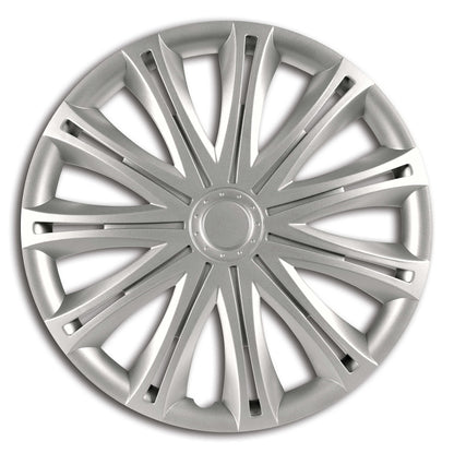 S SUMEX Juego de 4 Tapacubos de 16 Pulgadas Diseño Tennessee Silver Black Silver, Acabado Cromado y Negro ABS Resistente a Fuertes Impactos, Duradero y Fiable con Anillo de sujeción Ajustable