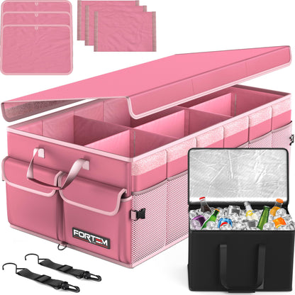 Fortem Organizador de porta-bagagens, caixa de armazenamento dobrável com compartimentos, base antiderrapante, correias, bolsos