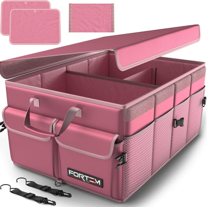 Fortem Organizador de porta-bagagens, caixa de armazenamento dobrável com compartimentos, base antiderrapante, correias, bolsos