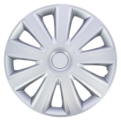 S SUMEX Juego de 4 Tapacubos de 16 Pulgadas Diseño Tennessee Silver Black Silver, Acabado Cromado y Negro ABS Resistente a Fuertes Impactos, Duradero y Fiable con Anillo de sujeción Ajustable
