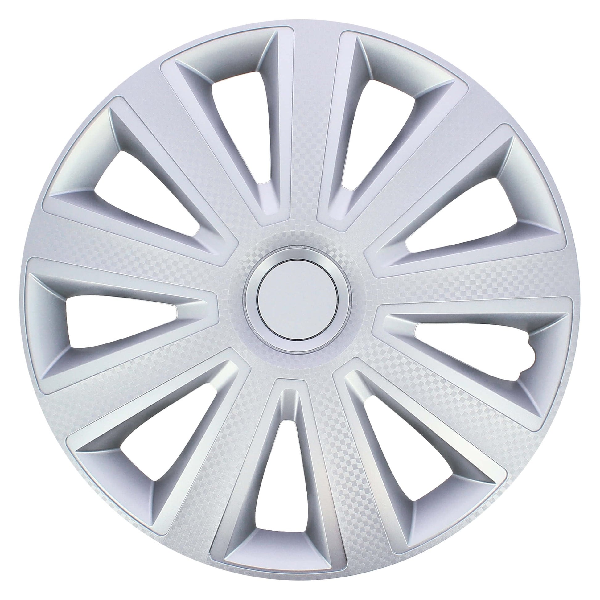 S SUMEX Juego de 4 Tapacubos de 16 Pulgadas Diseño Tennessee Silver Black Silver, Acabado Cromado y Negro ABS Resistente a Fuertes Impactos, Duradero y Fiable con Anillo de sujeción Ajustable