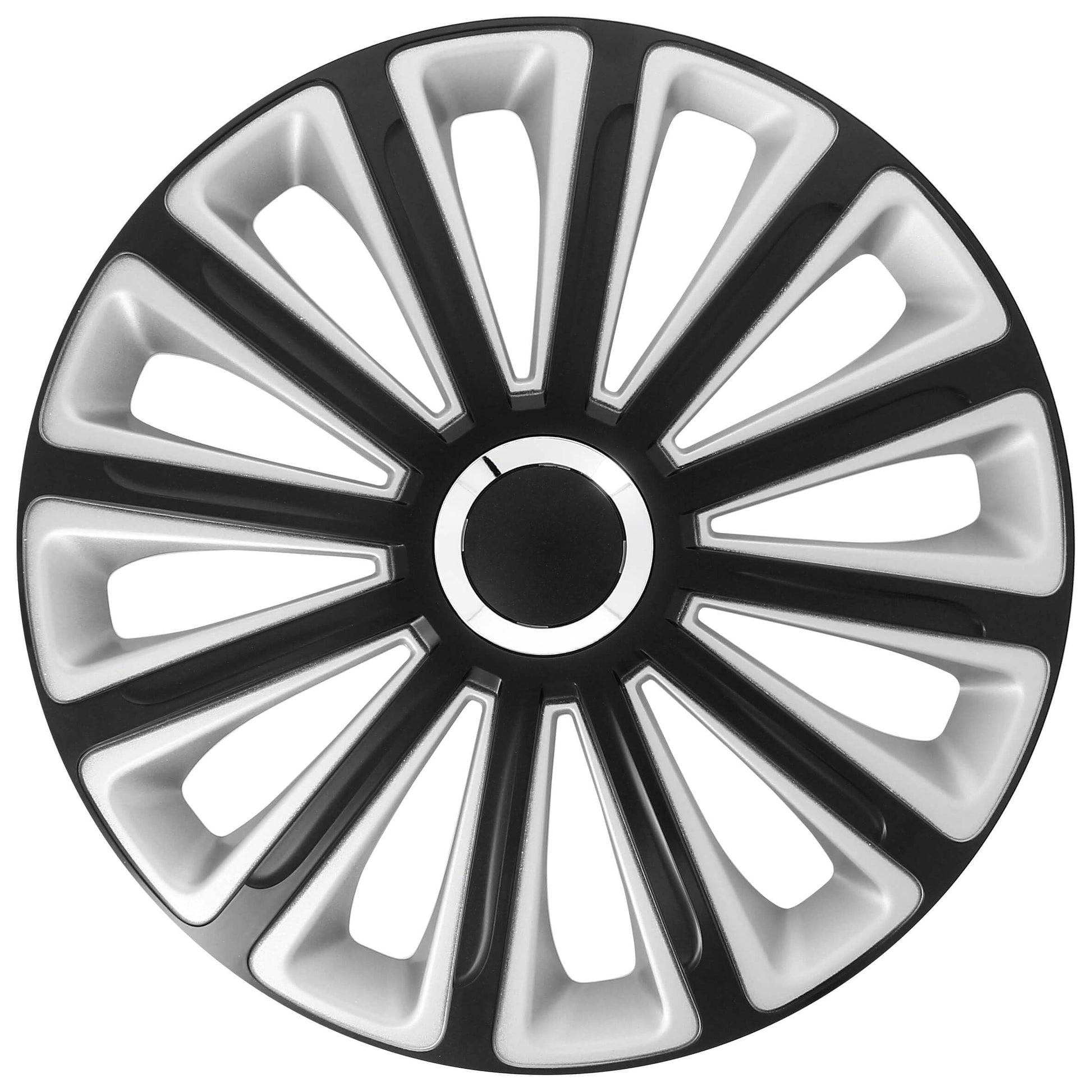 Juego de 4 Tapacubos de 15 Pulgadas Diseño Kentucky Carbon Black, Acabado en Negro y ABS Resistente a Fuertes Impactos, Duradero y Fiable con Anillo de sujeción Ajustable