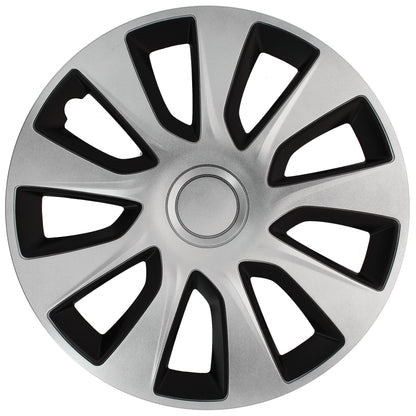S SUMEX Juego de 4 Tapacubos de 16 Pulgadas Diseño Tennessee Silver Black Silver, Acabado Cromado y Negro ABS Resistente a Fuertes Impactos, Duradero y Fiable con Anillo de sujeción Ajustable