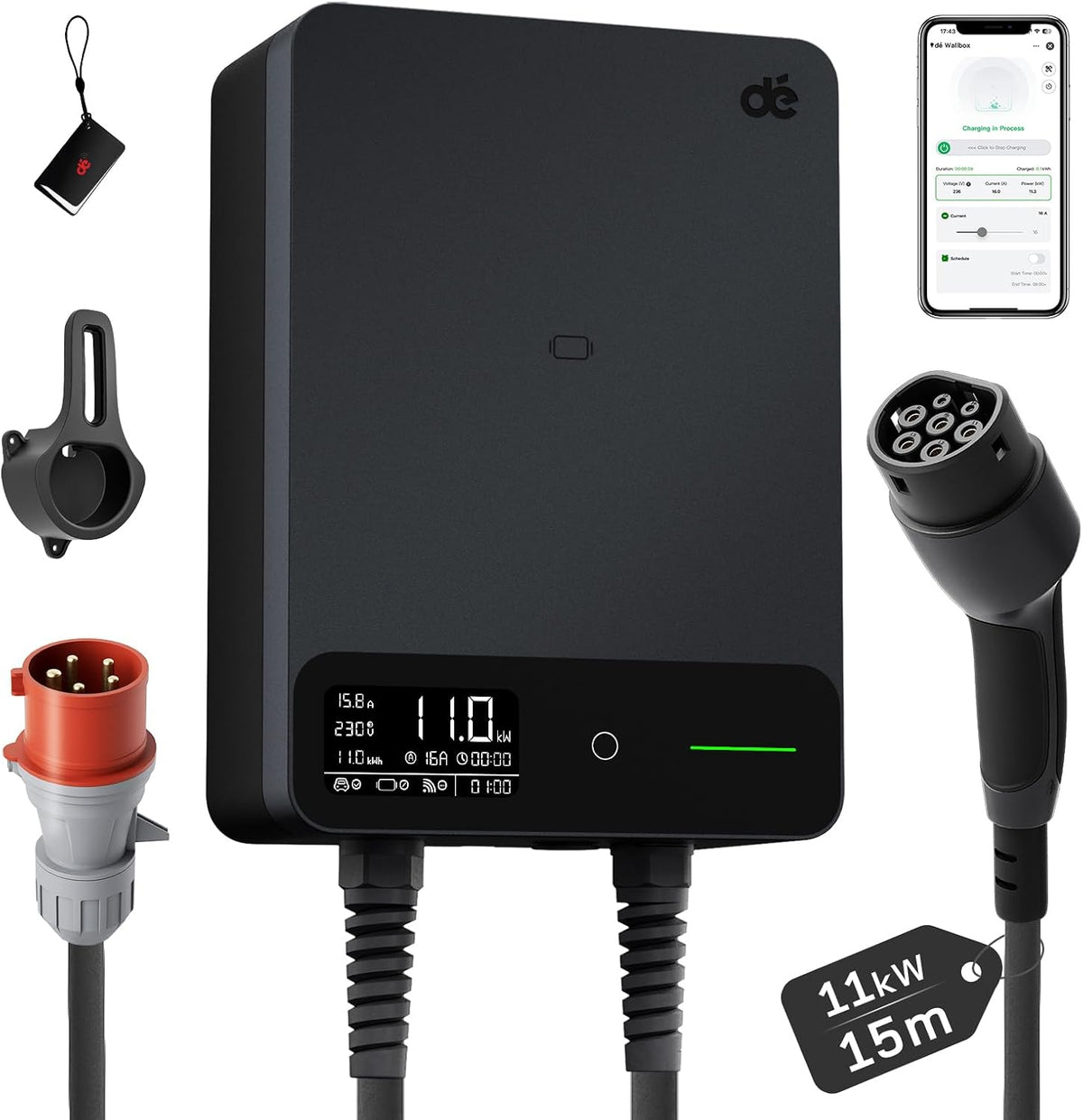 dé Tipo 2, 11 kW, cabo de 15 m, preto; referência B0DR9P6D7J