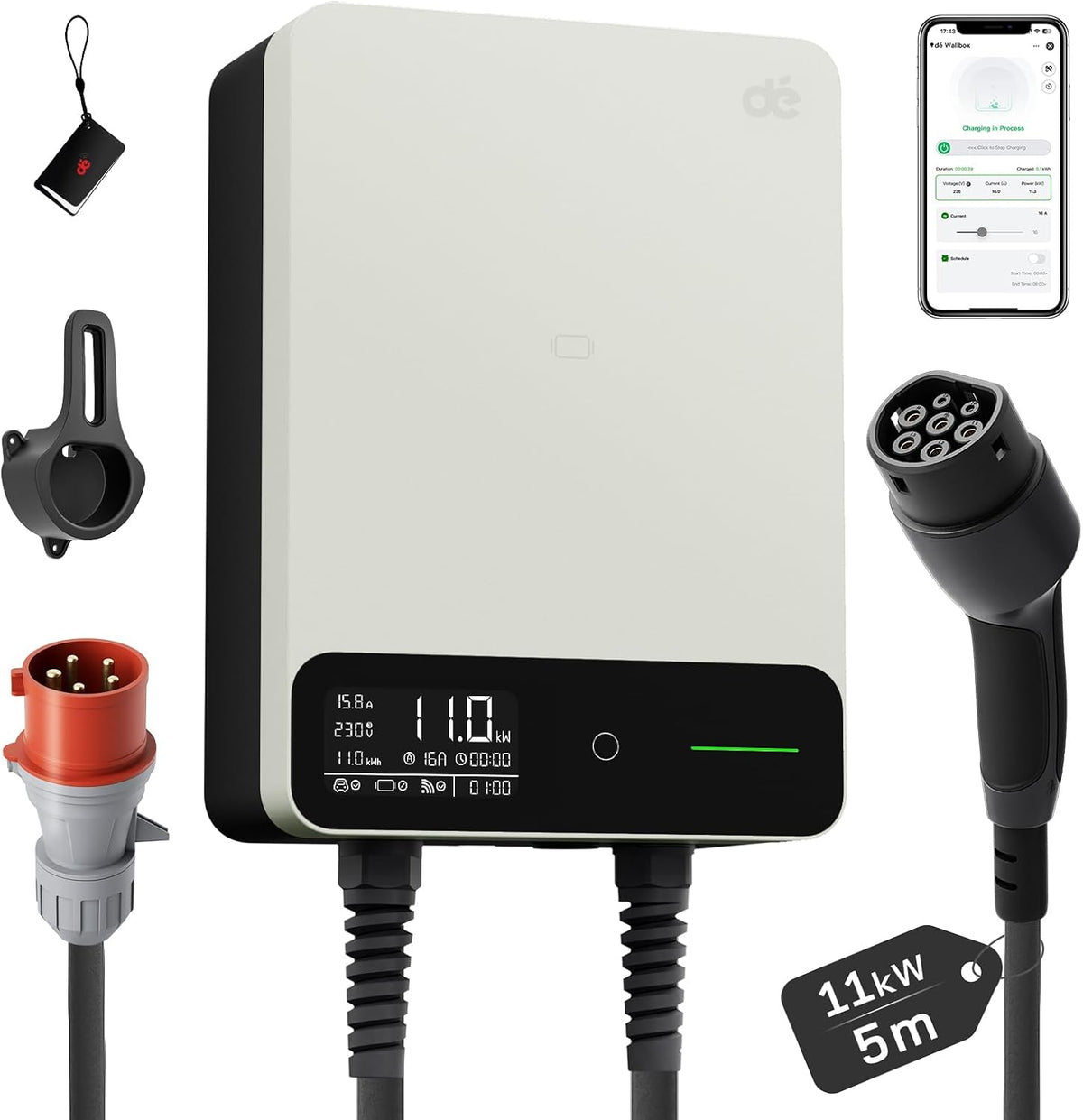 dé Tipo 2, 11 kW, cabo de 5 m, branco; referência B0F331M5PF