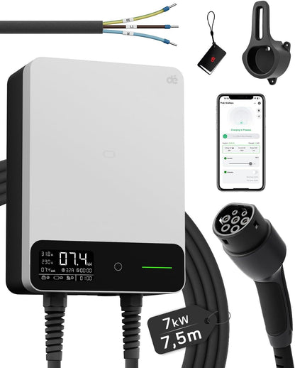 dé Tipo 2, 7 kW, cabo de 7,5 m, branco; referência B0F7QL6THK