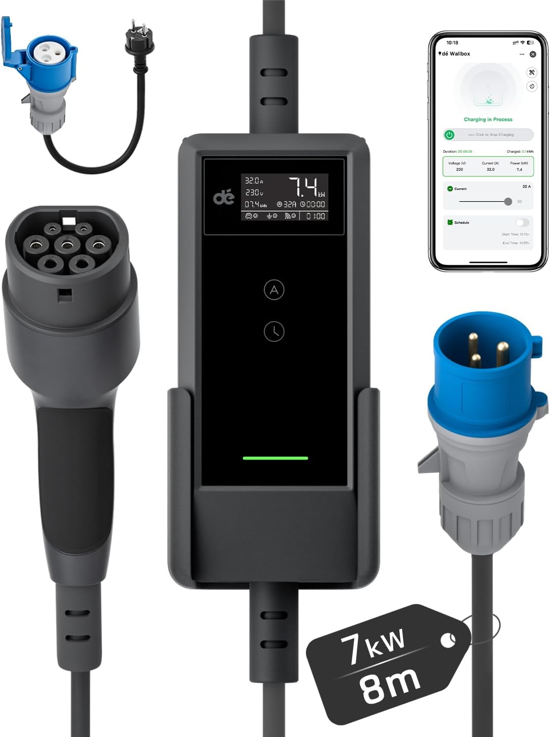 dé Tipo 2, 7,4 kW, cabo de 8 m; referência B0FFB1Z99V